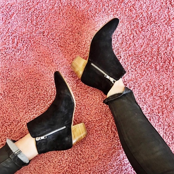 Black Distressed Suede Chic Low Heel Ankle Boot - Picture 5 of 8